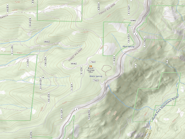 USGS topographic map of USFS dispersed camp — Calaveras County, CA