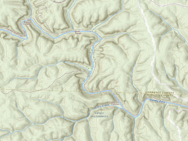 USGS topographic map of USFS dispersed camp — Lawrence County, AL