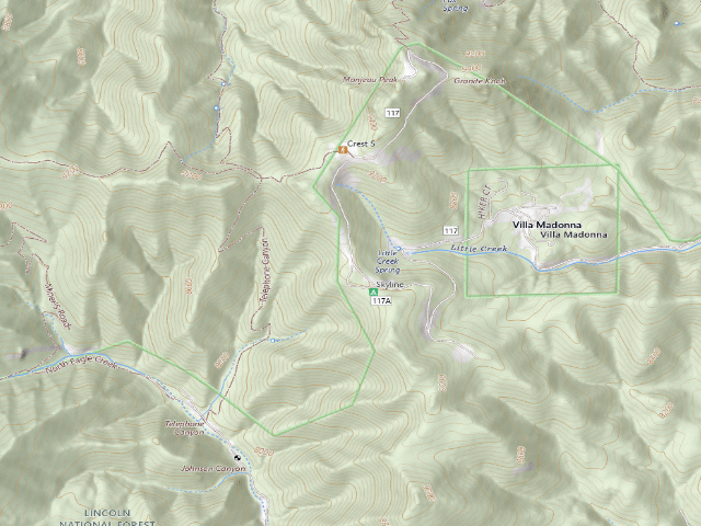 USGS topographic map of USFS dispersed camp — Lincoln County, NM