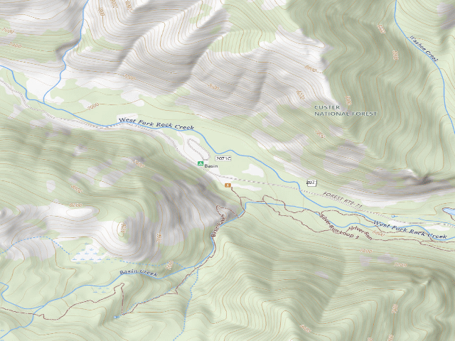 USGS topographic map of USFS dispersed camp — MT #396
