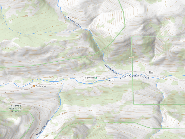 USGS topographic map of USFS dispersed camp — MT #733