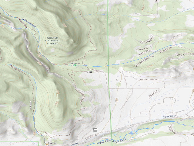 USGS topographic map of USFS dispersed camp — MT #803