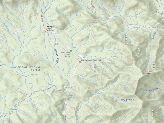 USGS topographic map of USFS dispersed camp — NC