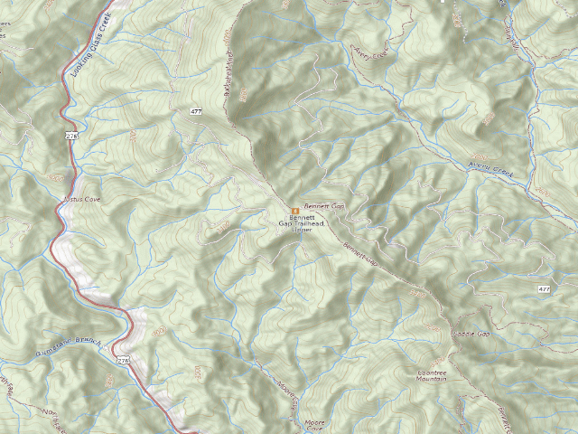 USGS topographic map of USFS dispersed camp — Transylvania County, NC