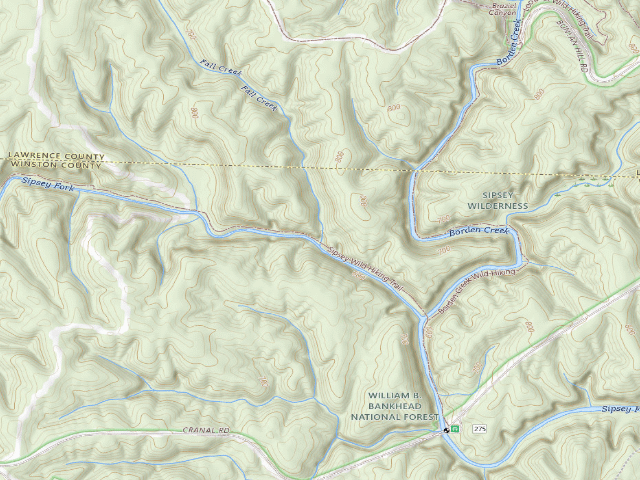 USGS topographic map of USFS dispersed camp — Winston County, AL