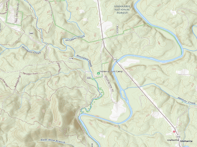 USGS topographic map of Uwharrie Hunt Camp