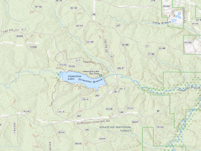 USGS topographic map of Valentine Lake Rec Area