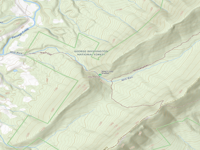 USGS topographic map of Veach Gap Tuscarora-Massanutten Shelter