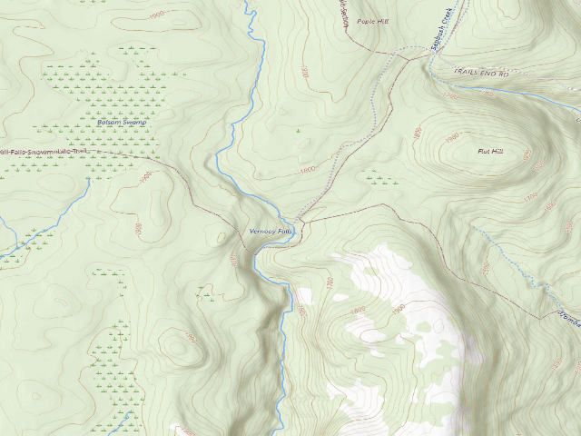 USGS topographic map of Vernooy Falls primitive tent site [DEC #228991] (Sundown Wild Forest)