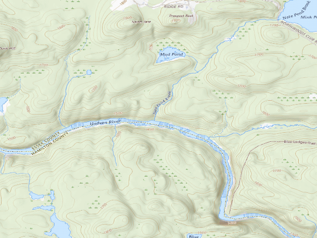 USGS topographic map of Virgin Falls Campsite (Vanderwhacker Mountain Wild Forest)