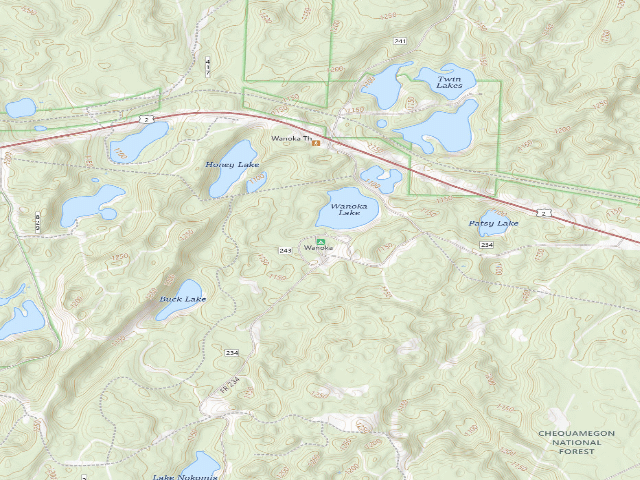 USGS topographic map of Wanoka Lake Campground