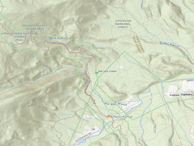 USGS topographic map of War Spur A.T. Shelter