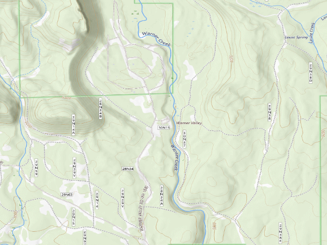 USGS topographic map of Warner Creek Campground