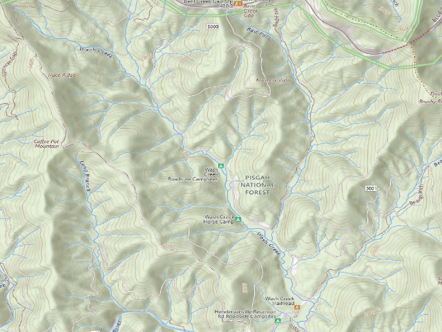 USGS topographic map of Wash Creek Roadside Campsites
