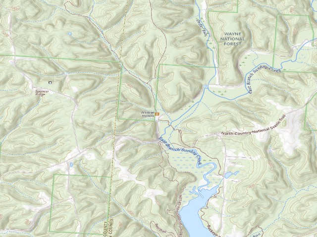 USGS topographic map of Wayne National Forest - Wildcat Hollow Trail and Trailhead (dispersed camping)