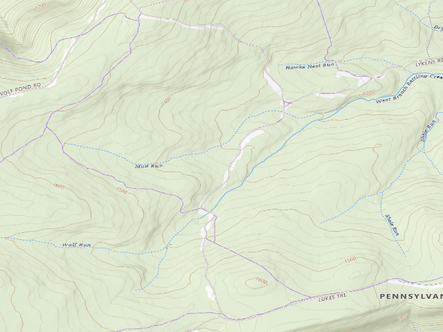USGS topographic map of Weiser State Forest roadside campsite HE 1