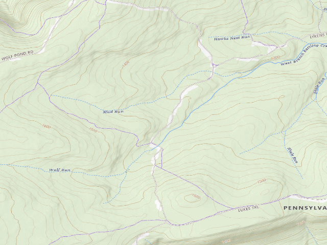USGS topographic map of Weiser State Forest roadside campsite HE 3