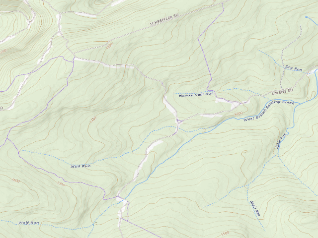 USGS topographic map of Weiser State Forest roadside campsite HG001