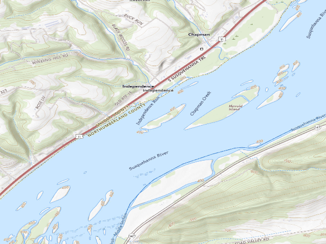 USGS topographic map of Weiser State Forest water-trail campsite 109
