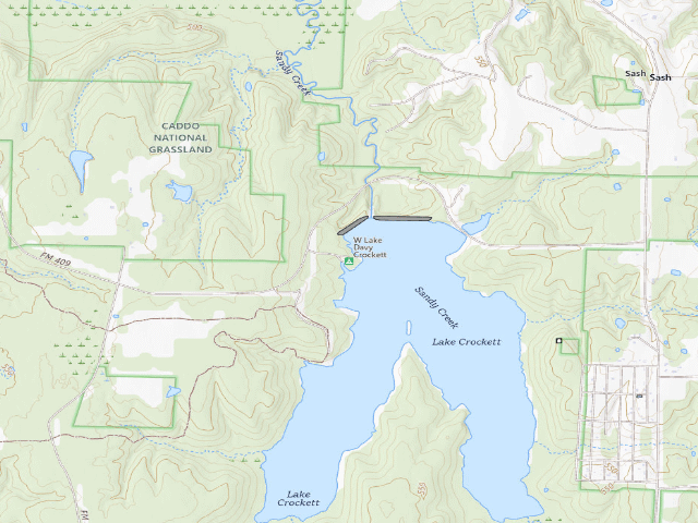 USGS topographic map of West Lake Crockett Recreation Area