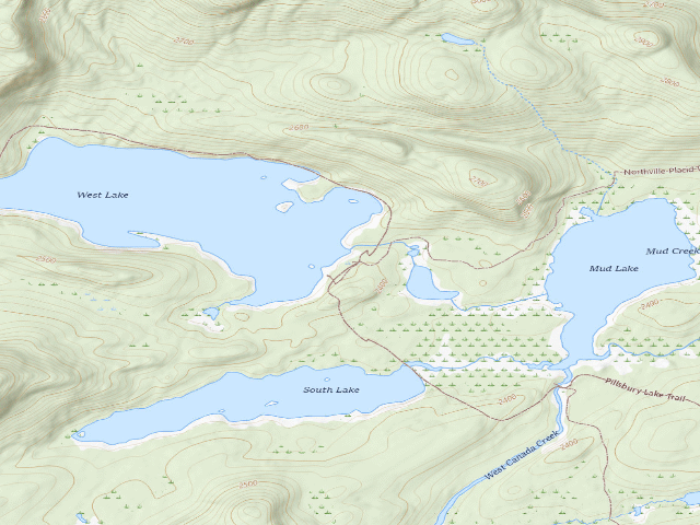USGS topographic map of West Lake Former Caretaker Clearing Tentsites (West Canada Lake Wilderness)