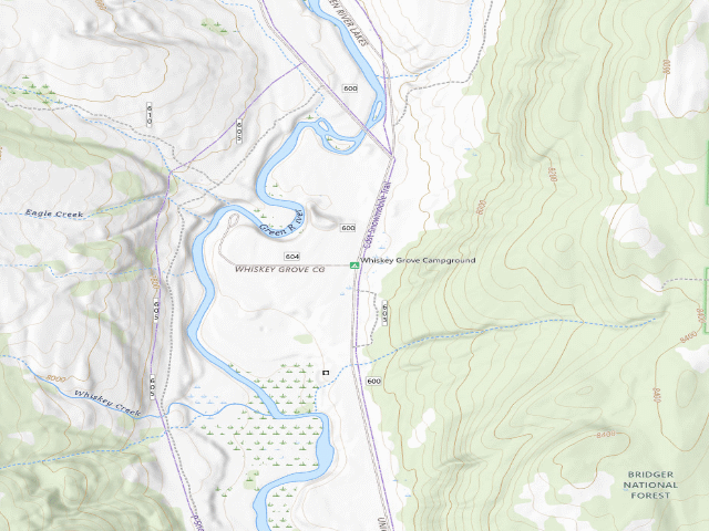 USGS topographic map of Whiskey Grove Campground