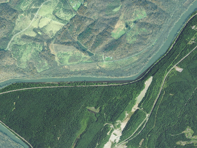 Aerial image of White Rock hiker-biker campsite (C&O Canal towpath mile 126.4)