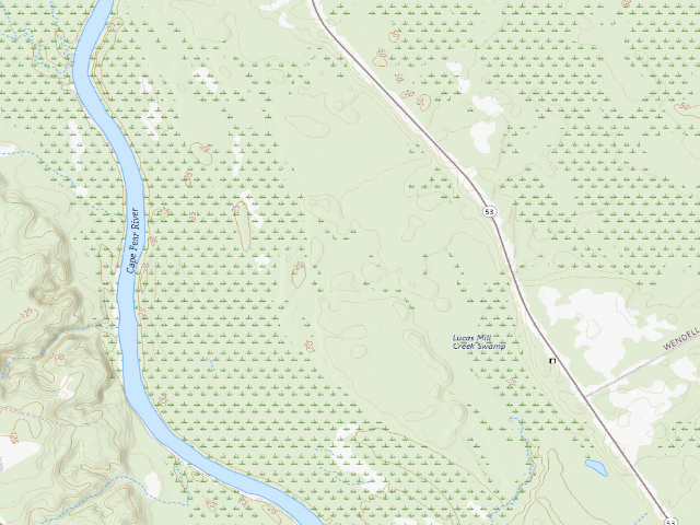 USGS topographic map of Whitehall Plantation Game Land camping area #1
