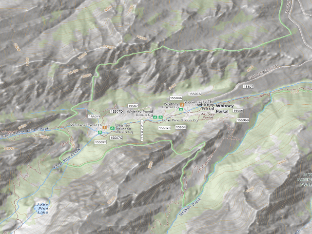 USGS topographic map of Whitney Portal Group Campground