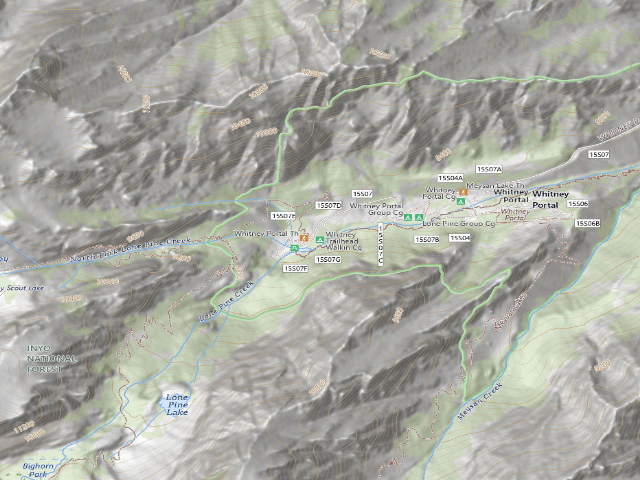 USGS topographic map of Whitney Trailhead Walk In Campground