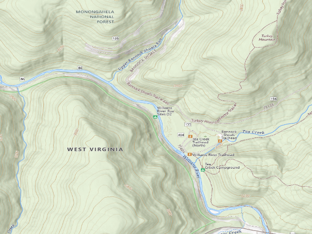 USGS topographic map of Williams River Rua Sites D2