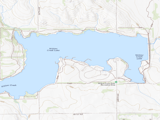 USGS topographic map of Willow Creek SRA
