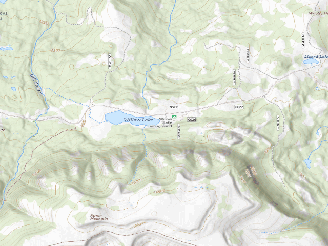USGS topographic map of Willow Lake Fishing/Camping Area