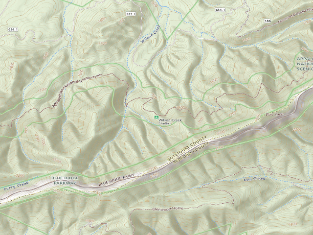 USGS topographic map of Wilson Creek A.T. Shelter