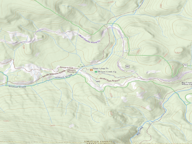 USGS topographic map of Winom Creek Campground & Tower Loop Trailhead