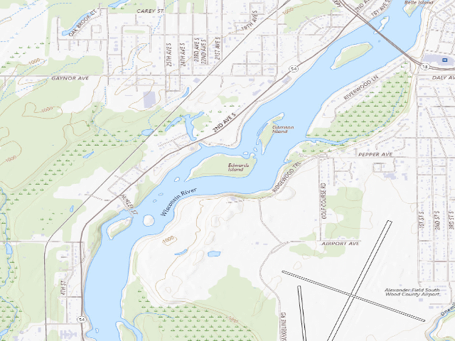USGS topographic map of Wisconsin River Islands In Wisconsin Rapids 