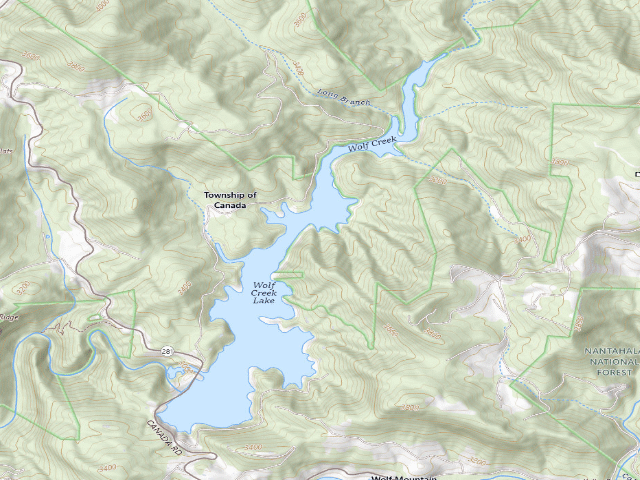 USGS topographic map of Wolf Creek Lake Dispersed Campsites
