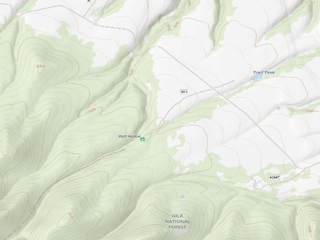 USGS topographic map of Wolf Hollow Campground