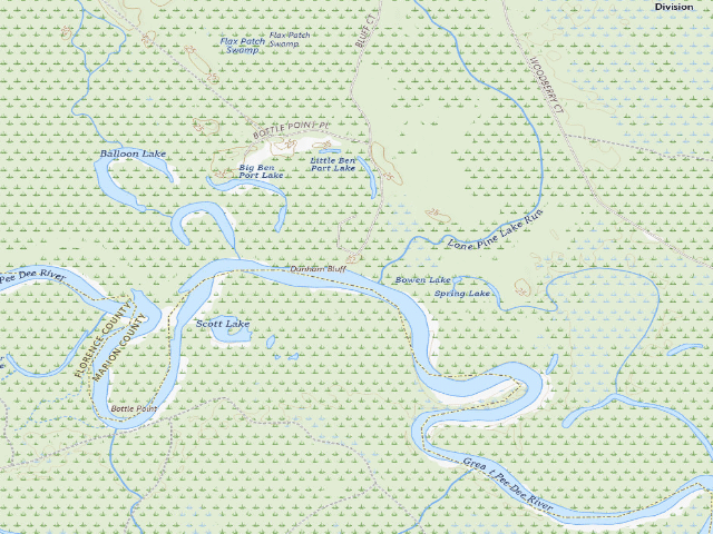 USGS topographic map of Woodbury WMA Dunham Bluff Landing Campsite