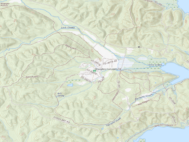USGS topographic map of Wranglers Campground
