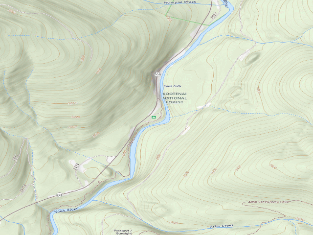 USGS topographic map of Yaak Falls Campground