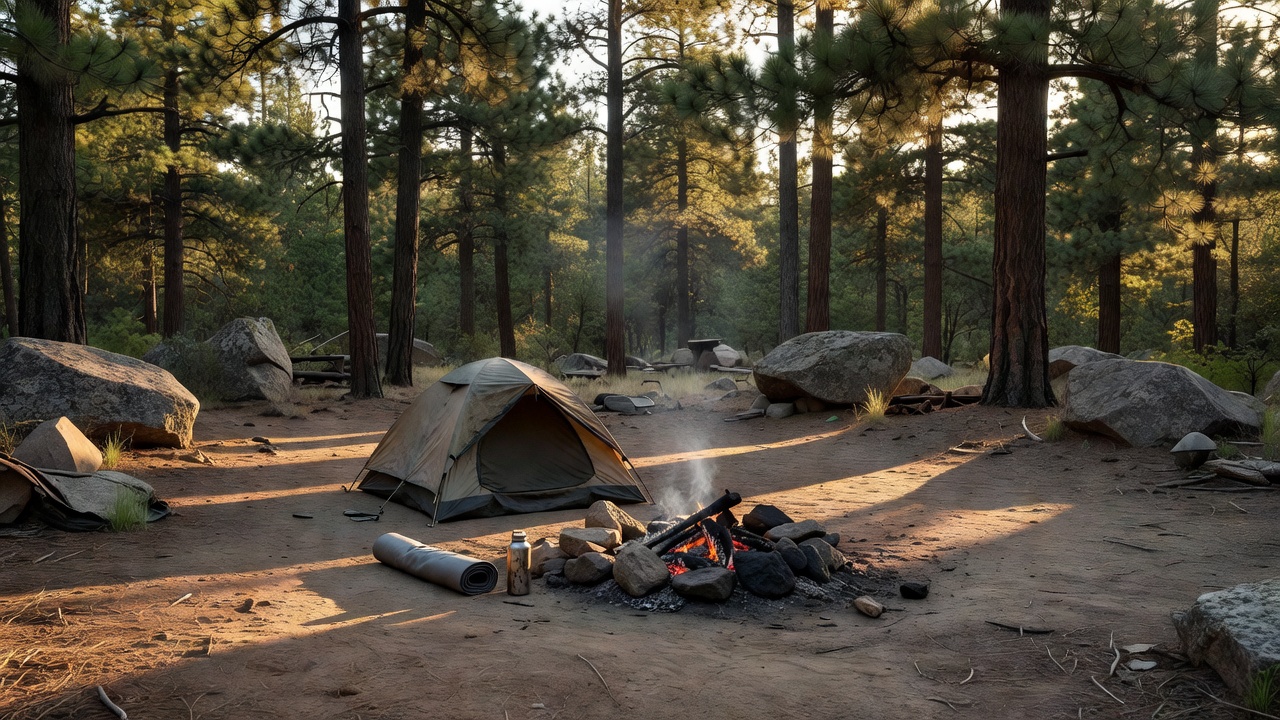 An imagined scene representing Primitive camping