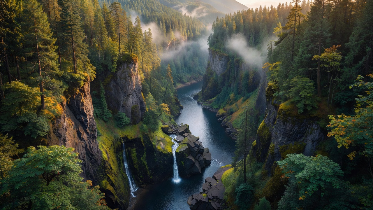 An imagined scene of Columbia River Gorge National Scenic Area