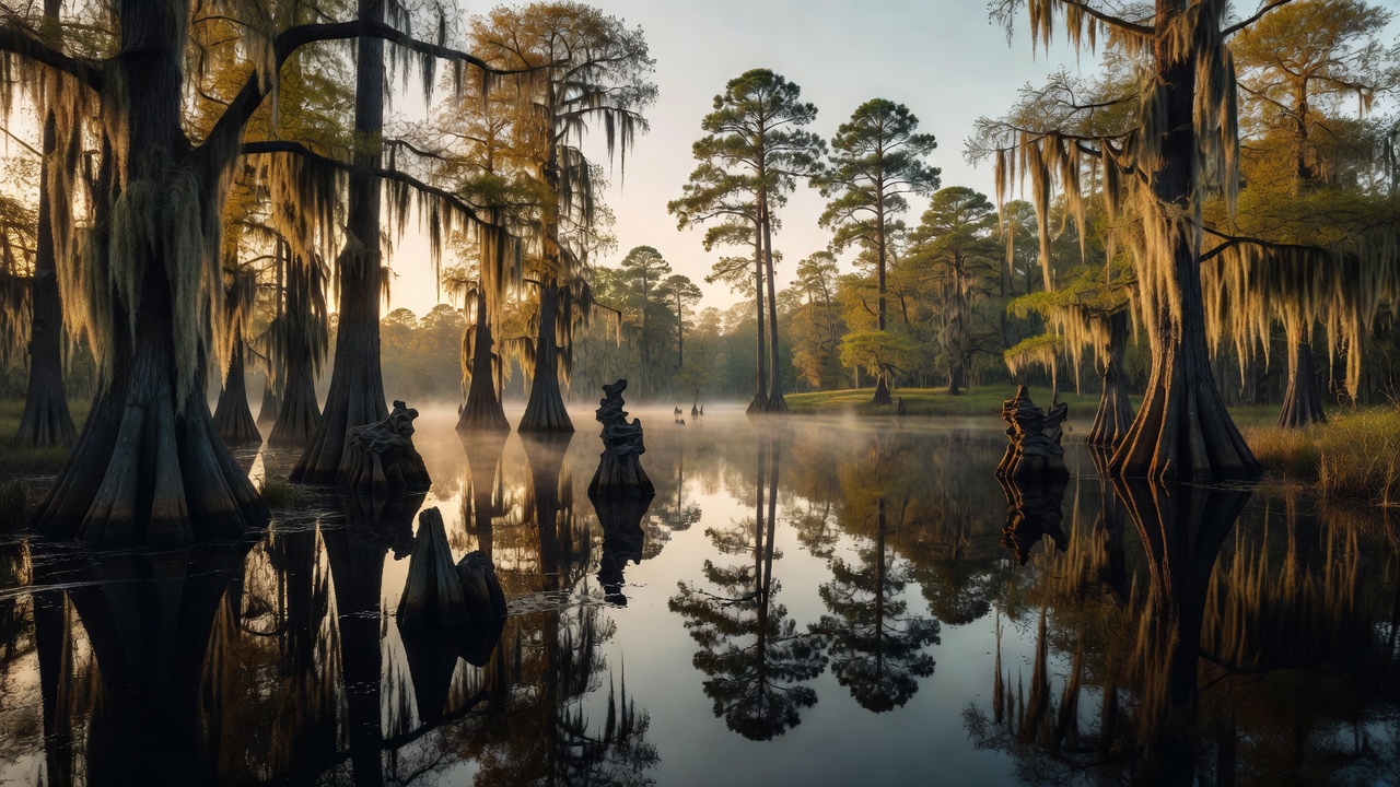 An imagined scene of Francis Marion and Sumter National Forests