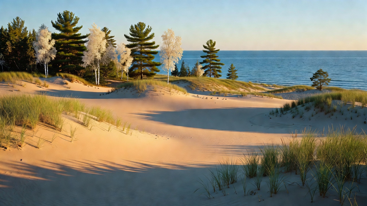 An imagined scene of Huron-Manistee National Forest