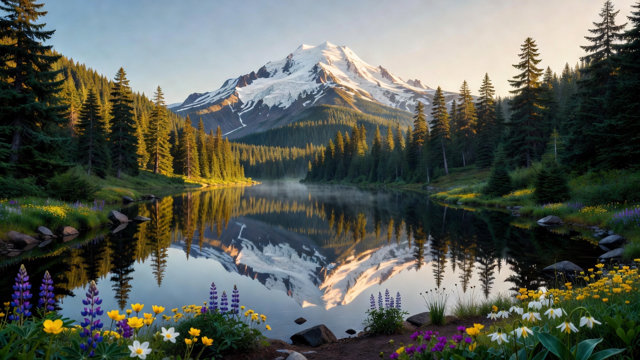 An imagined scene of Mt. Hood National Forest