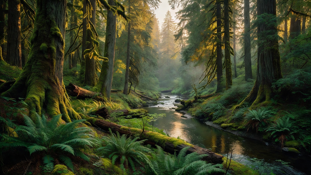 An imagined scene of Olympic National Forest