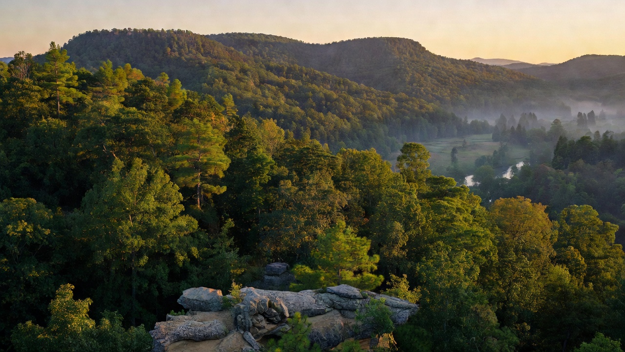 An imagined scene of Ozark-St. Francis National Forest
