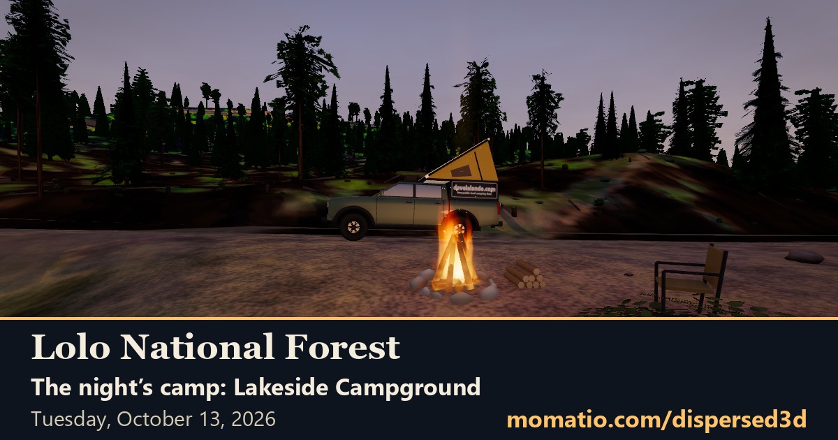 The game’s view of Lakeside Campground, computed from real terrain, not a photograph